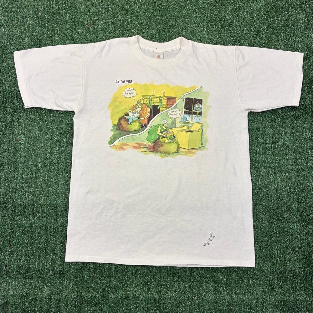 Vintage 90s The Far Side Gary Larson Christmas Comic White T-shirt L